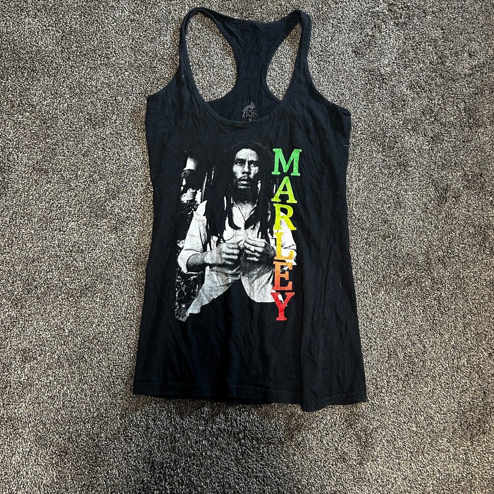Zion Bob Marley Tank Top Women M Black Excellent Reggae Graphic Racerback